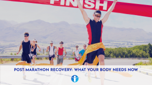 marathon runner celebrating at finish line